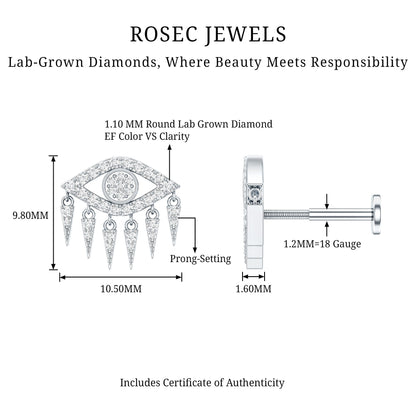 Diamond Evil Eye Earring for Upper Lobe Piercing