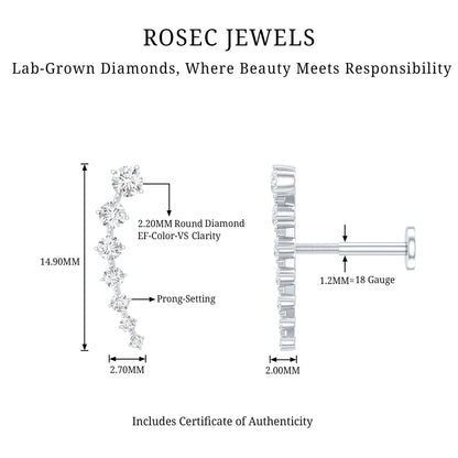 Brilliant Cut Diamond Ear Climber Earring for Helix Piercing