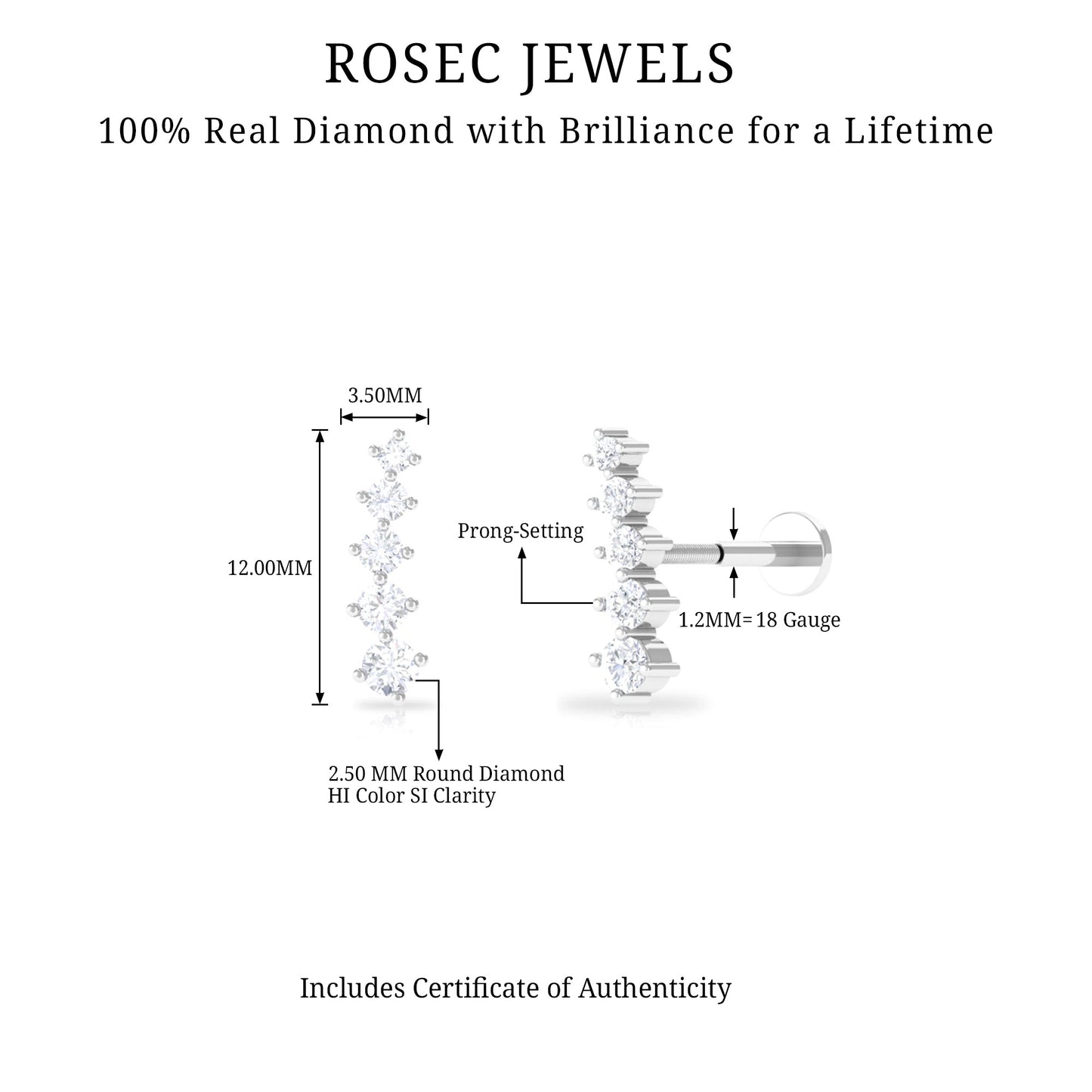 Minimal Graduated Diamond Crawler Earring