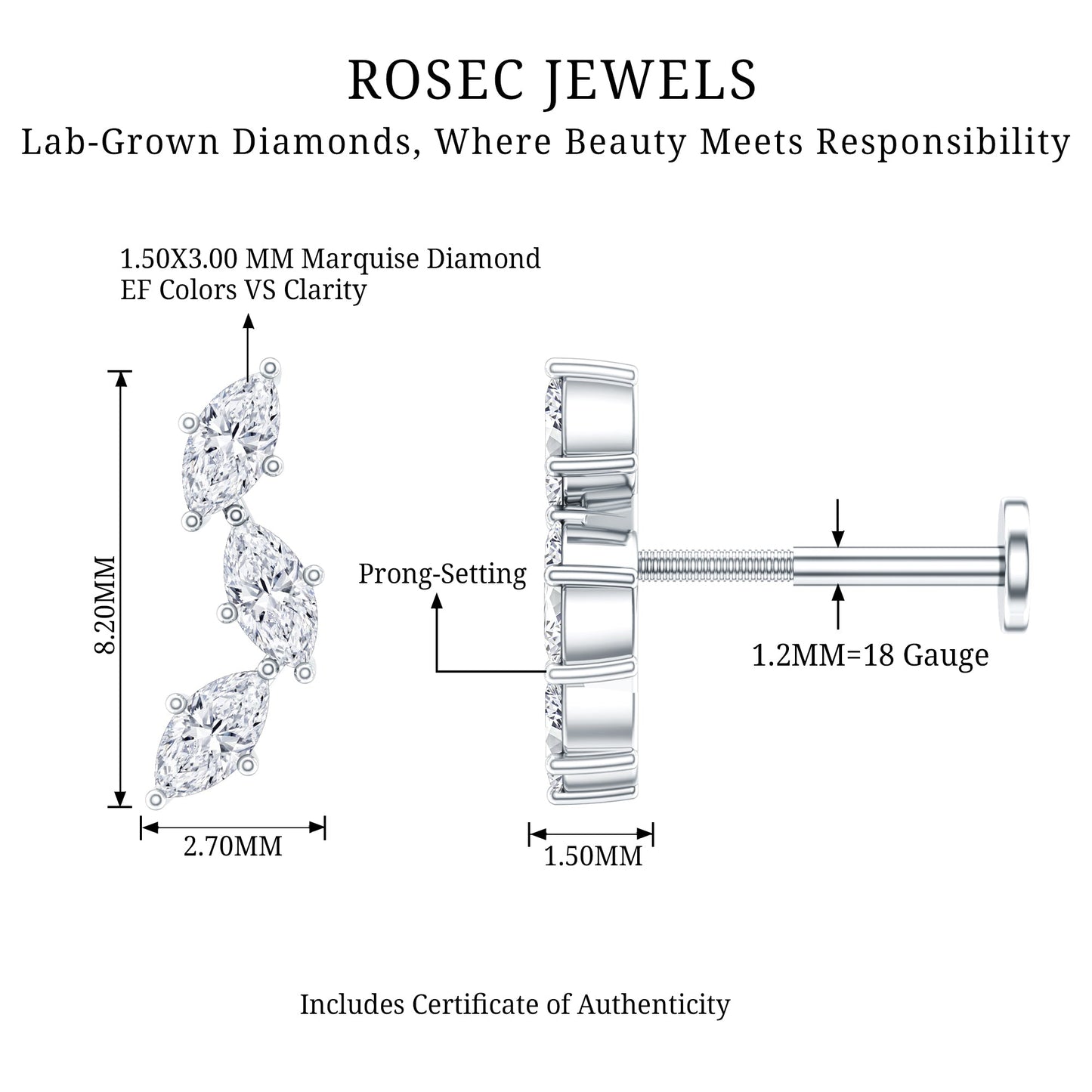 Classic Marquise Diamond Helix Earring