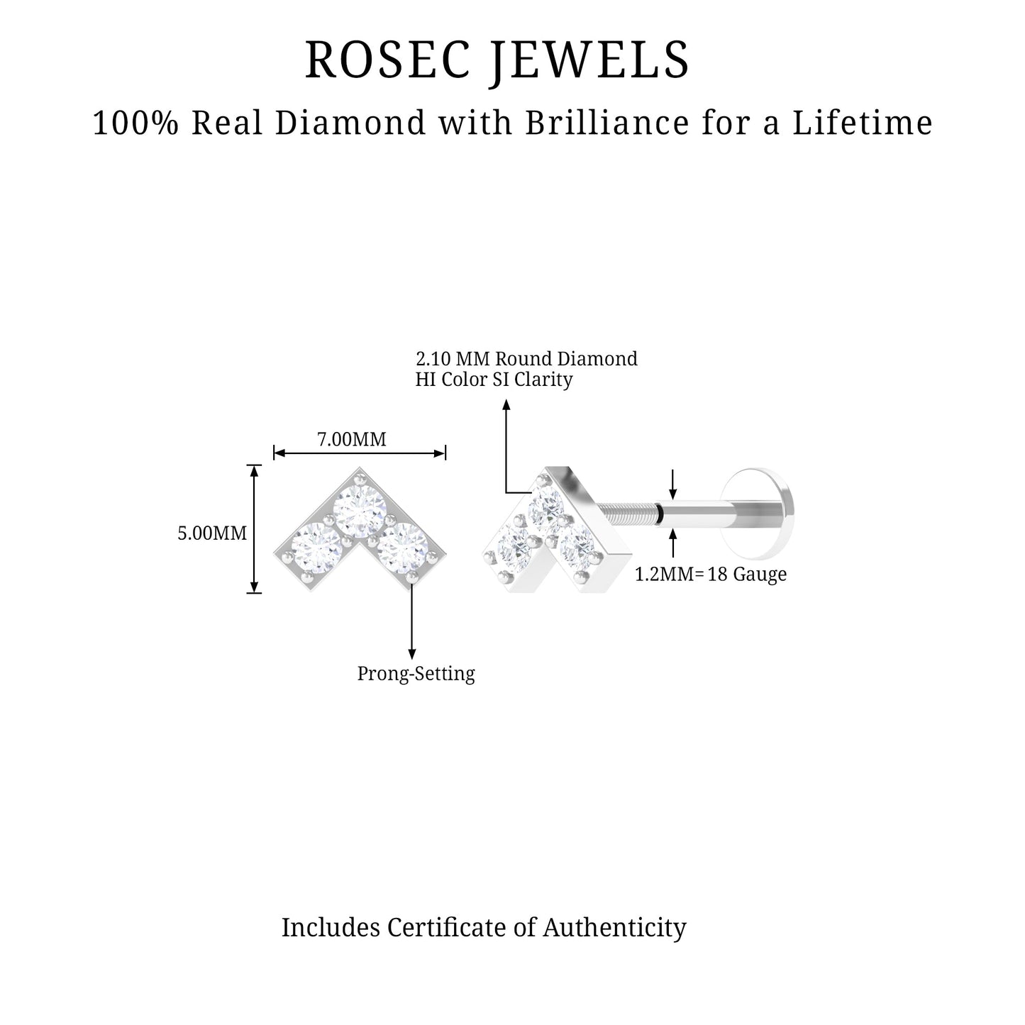 Certified Diamond Chevron V Earring for Tragus Piercing