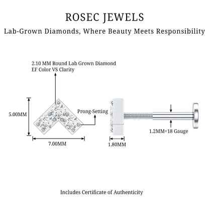 Certified Diamond Chevron V Earring for Tragus Piercing