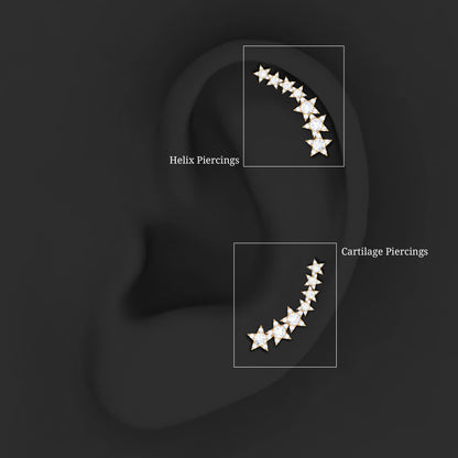 Certified Diamond Star Ear Cuff Earring for Helix Piercing