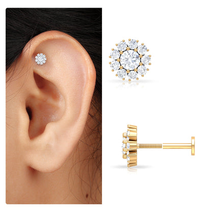 Certified Diamond Cluster Stud Earring with Flat Back