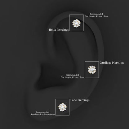 Certified Diamond Cluster Stud Earring with Flat Back