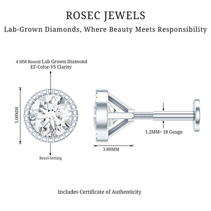 Bezel Set Diamond Solitaire Stud Earring for Helix Piercing