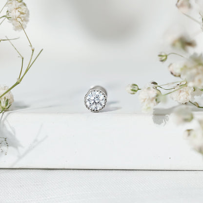 Bezel Set Diamond Solitaire Stud Earring for Helix Piercing