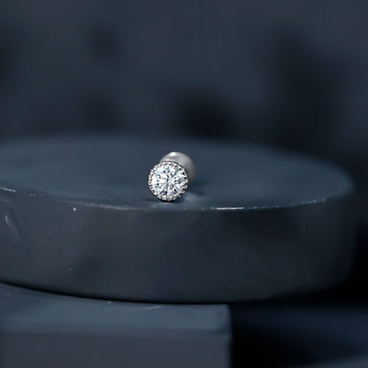 Bezel Set Diamond Solitaire Stud Earring for Helix Piercing