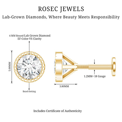 Bezel Set Diamond Solitaire Stud Earring for Helix Piercing