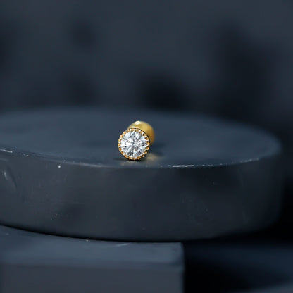 Bezel Set Diamond Solitaire Stud Earring for Helix Piercing