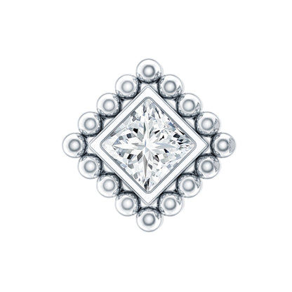 Princess Cut Diamond Solitaire Earring in Beaded Bezel Setting