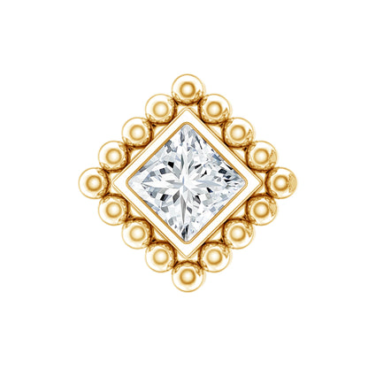 Princess Cut Diamond Solitaire Earring in Beaded Bezel Setting