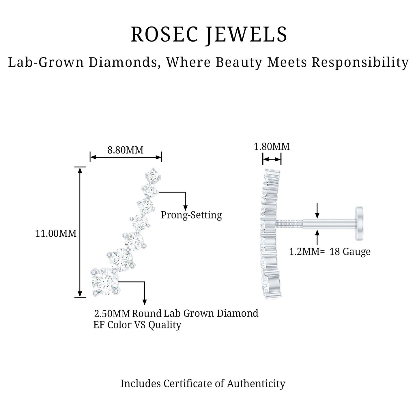 Graduated Style Diamond Ear Climber Earring