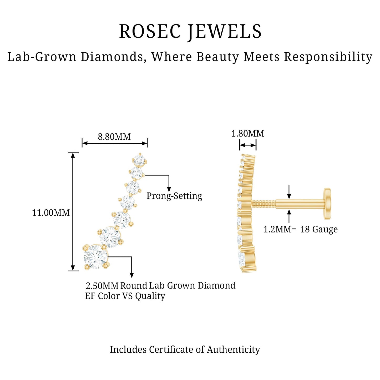 Graduated Style Diamond Ear Climber Earring