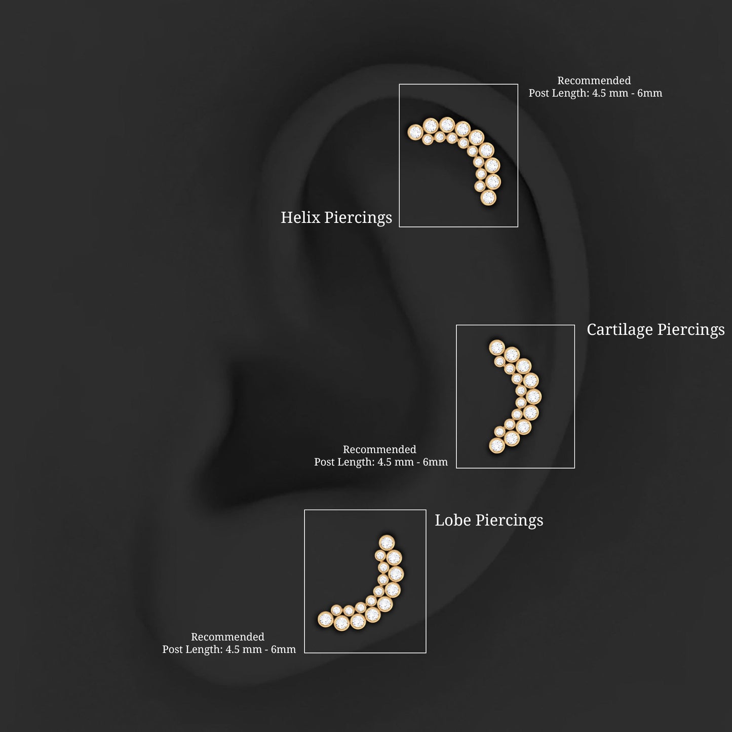Bezel Set Diamond Ear Crawler Earring with Flat Back