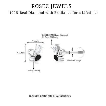 Diamond Helix Earring with Black Enamel