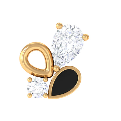Diamond Helix Earring with Black Enamel