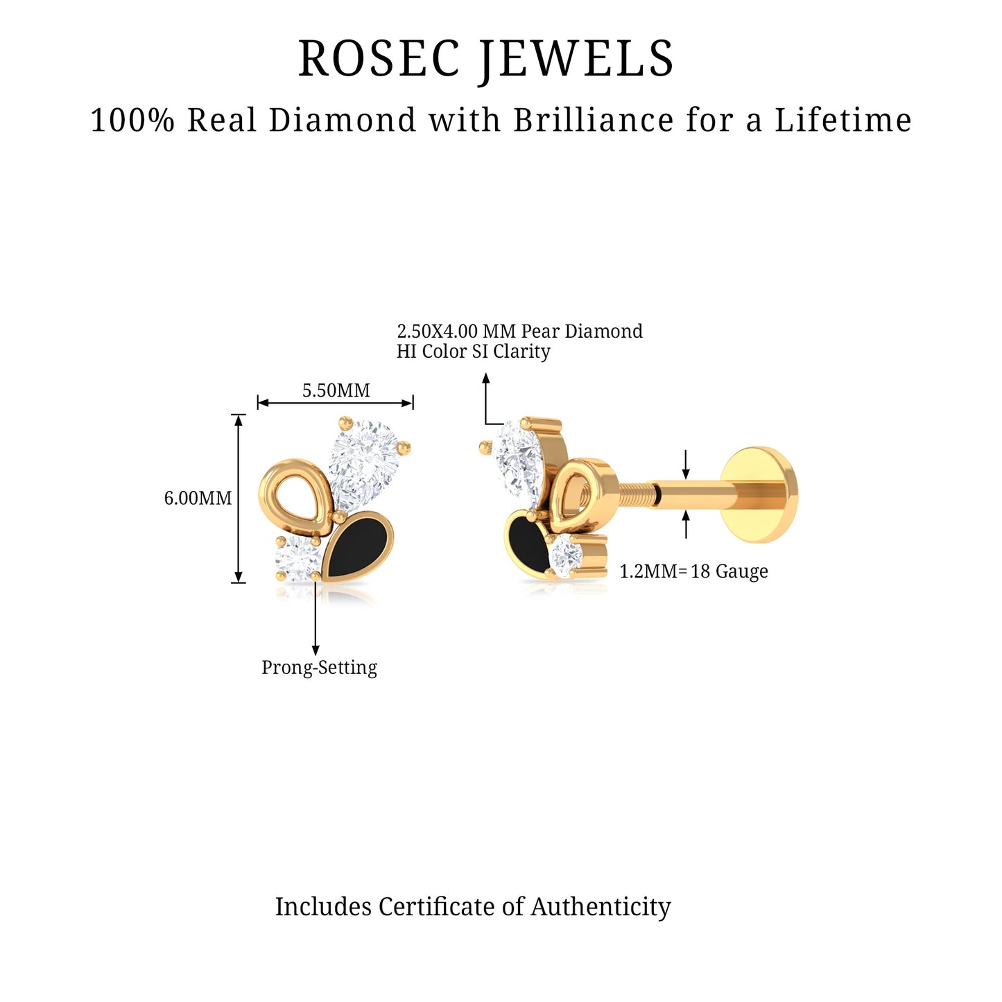Diamond Helix Earring with Black Enamel