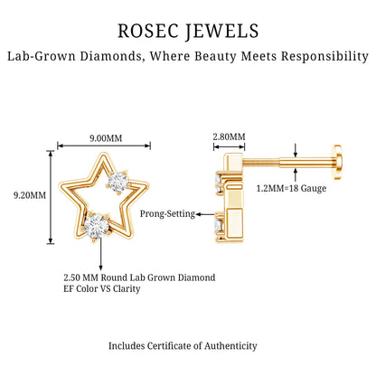 Certified Diamond Star Earring for Upper Lobe Piercing