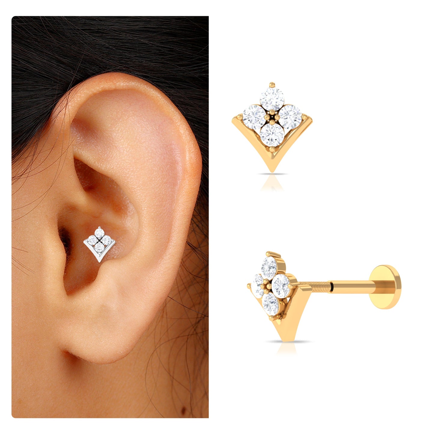 Diamond Cluster Upper Lobe Earring