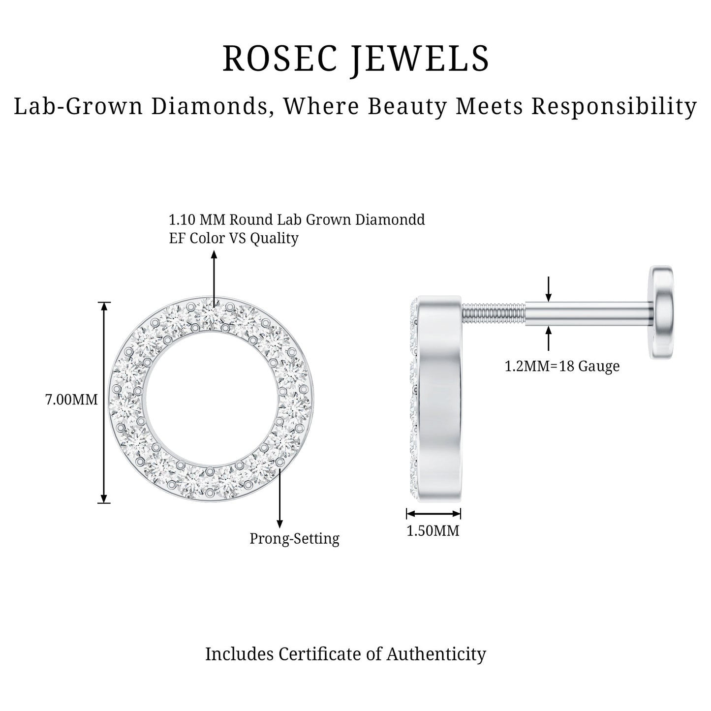 Simple Diamond Open Circle Earring with Flat Back
