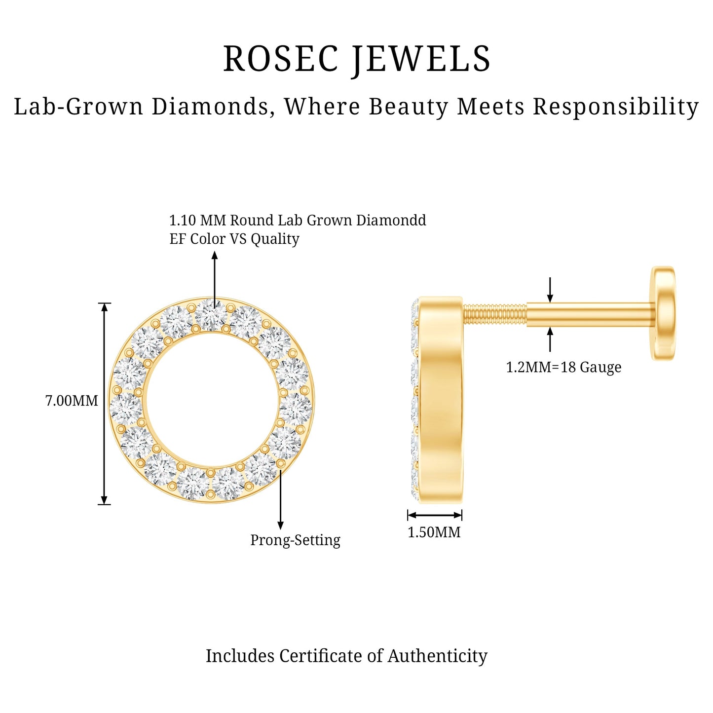 Simple Diamond Open Circle Earring with Flat Back
