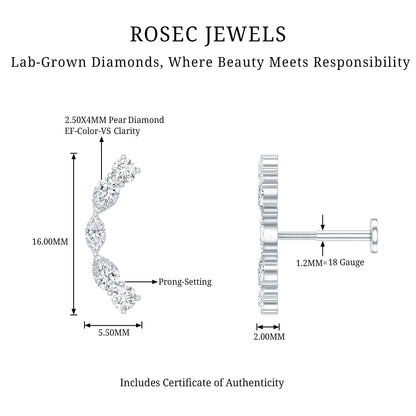 Pear Diamond Ear Crawler Earring for Helix Piercing