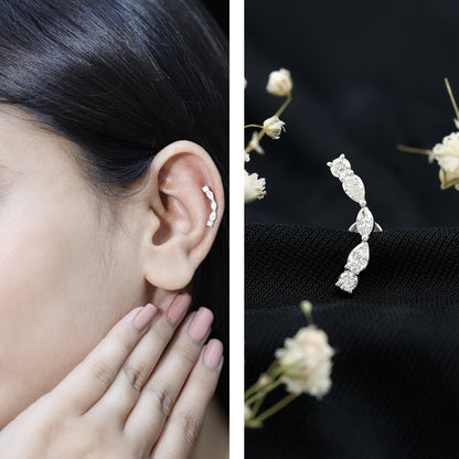 Pear Diamond Ear Crawler Earring for Helix Piercing
