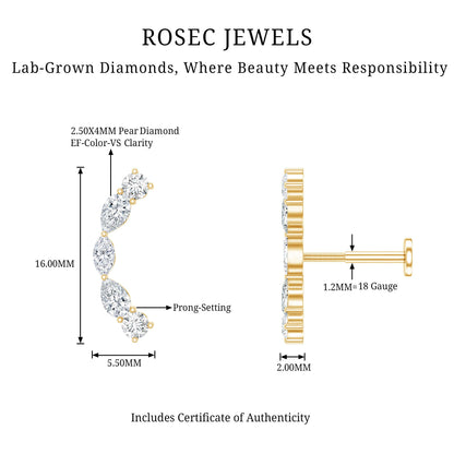 Pear Diamond Ear Crawler Earring for Helix Piercing