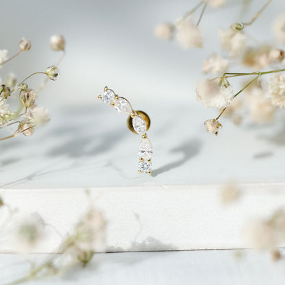 Pear Diamond Ear Crawler Earring for Helix Piercing