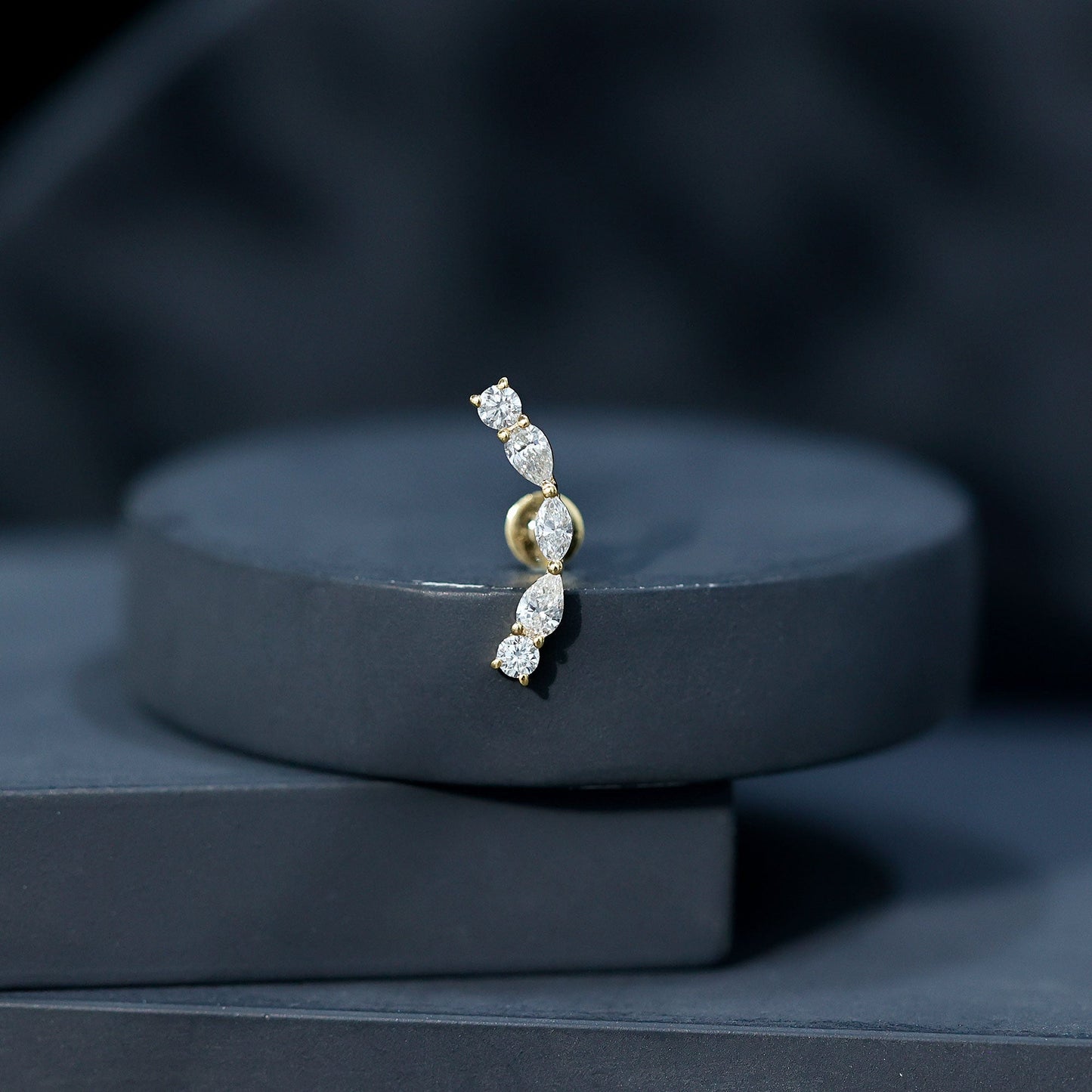 Pear Diamond Ear Crawler Earring for Helix Piercing