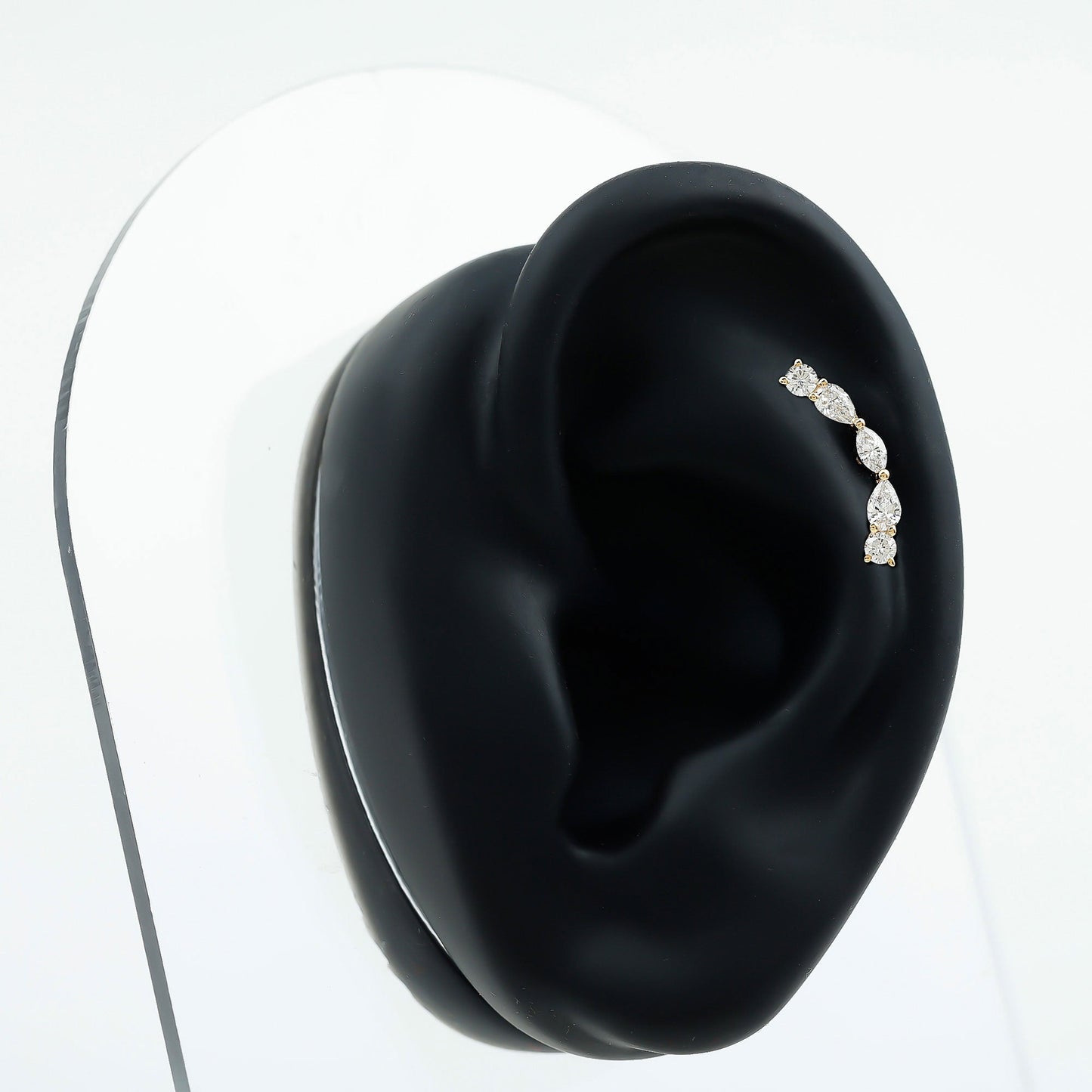 Pear Diamond Ear Crawler Earring for Helix Piercing
