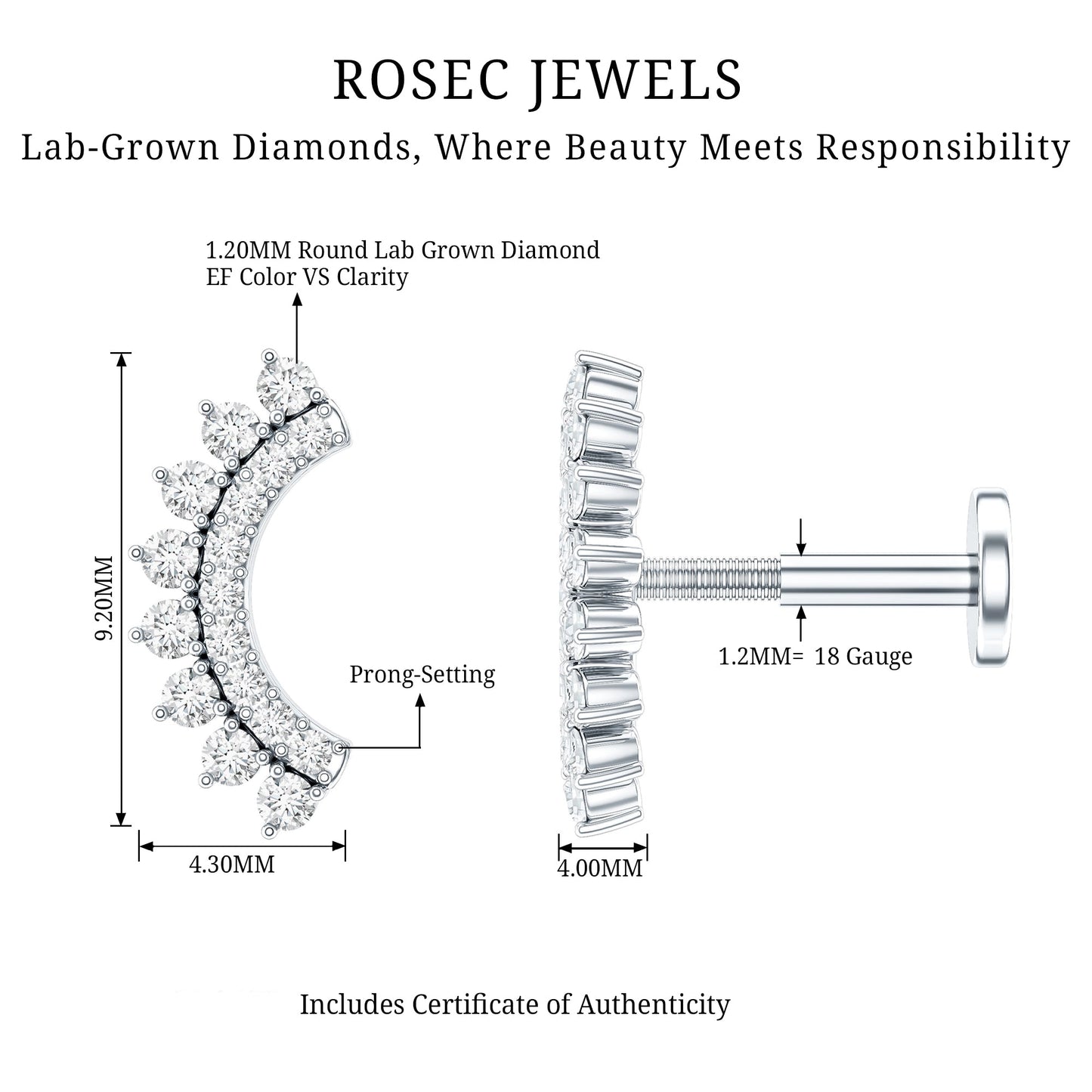 Certified Diamond Curved Cartilage Earring