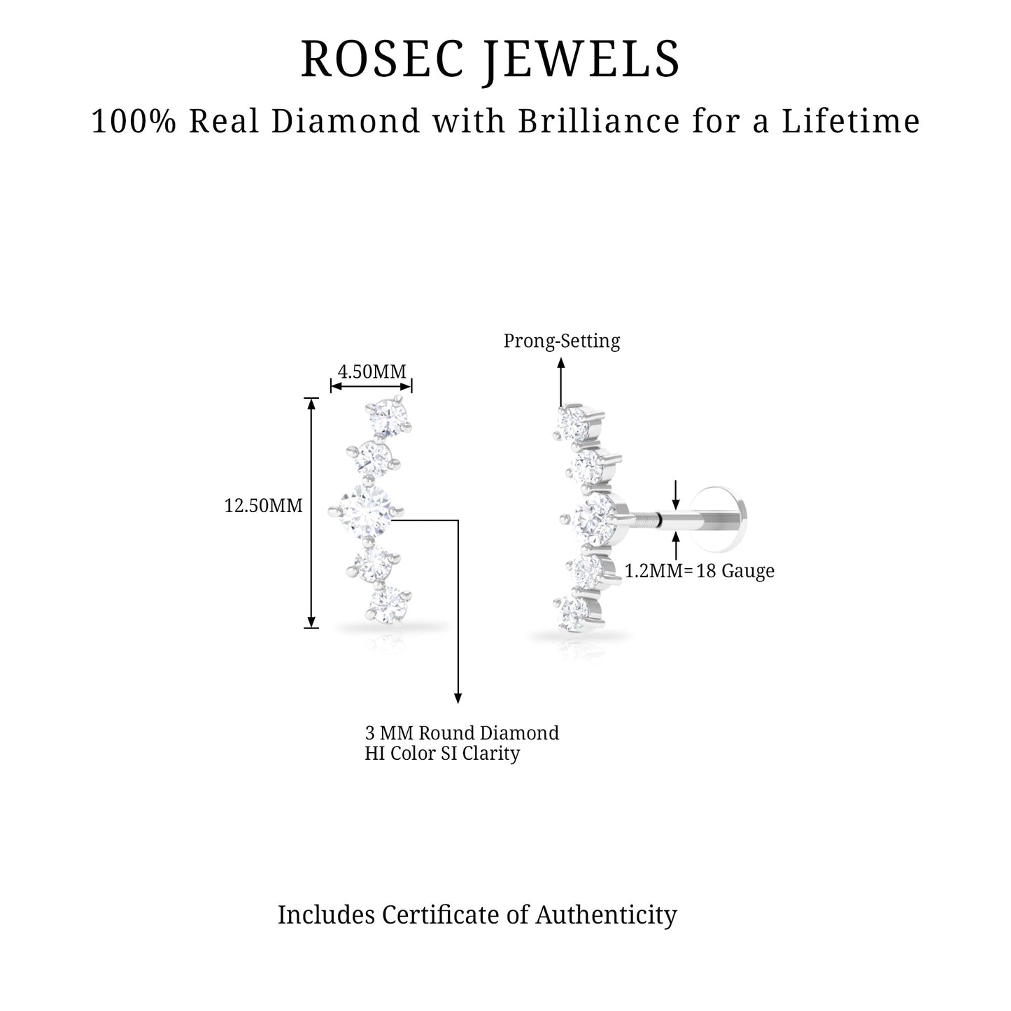Graduated Style Diamond Crawler Earring for Women