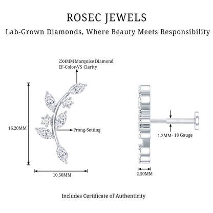 Womens Marquise Diamond Leaf Crawler Earring
