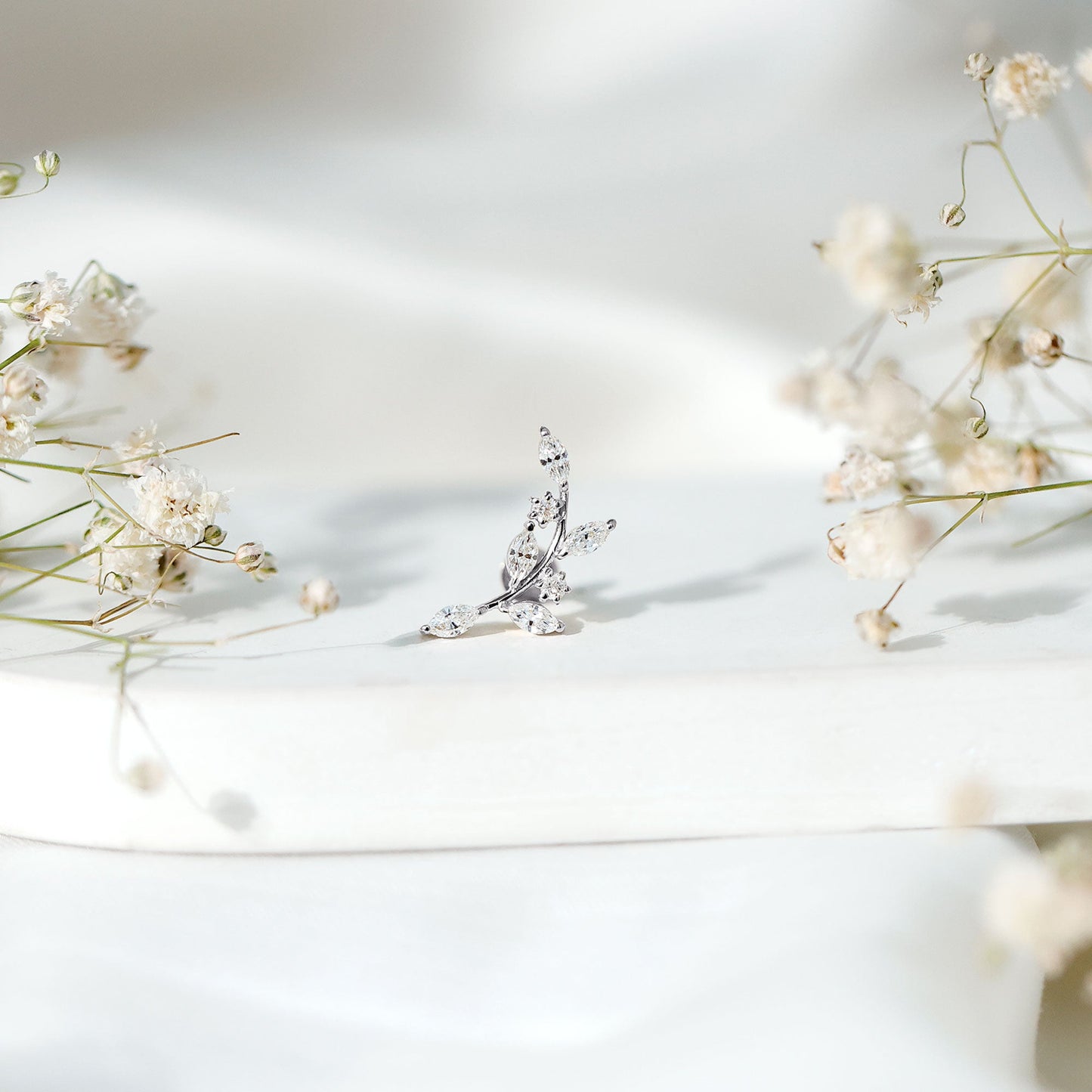 Womens Marquise Diamond Leaf Crawler Earring