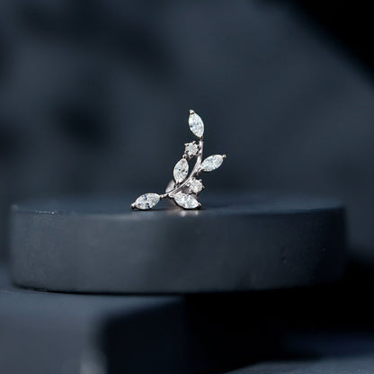 Womens Marquise Diamond Leaf Crawler Earring