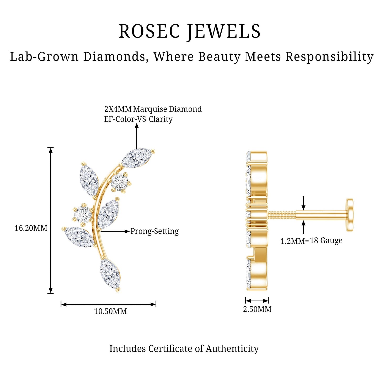 Womens Marquise Diamond Leaf Crawler Earring