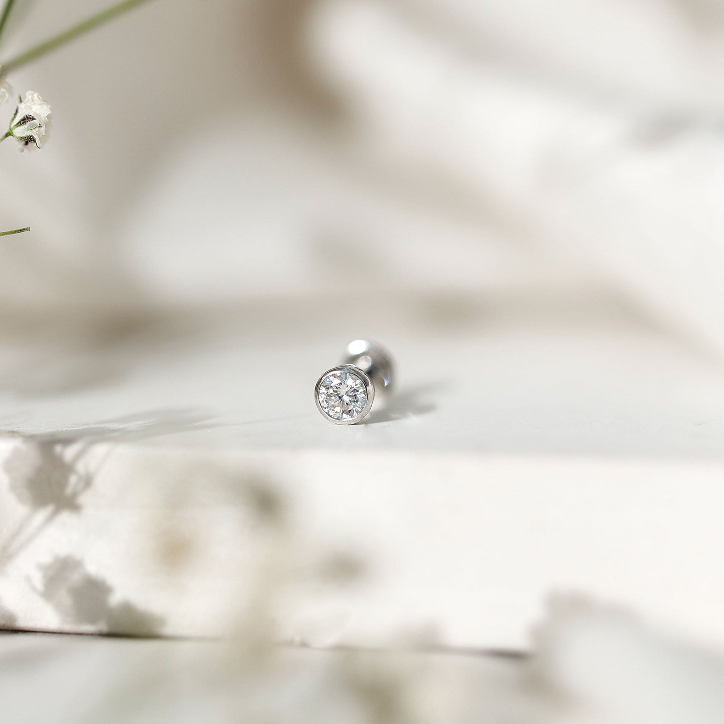 Bezel Set Diamond Cartilage Earring with Flat Back