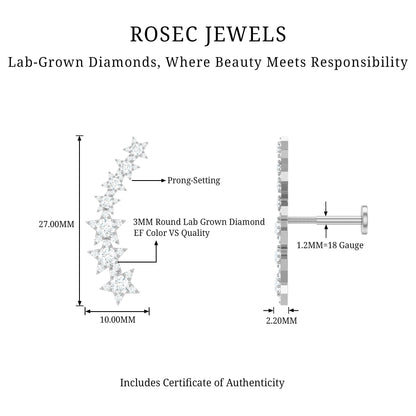 Graduated Diamond Star Crawler Earring for Helix Piercing