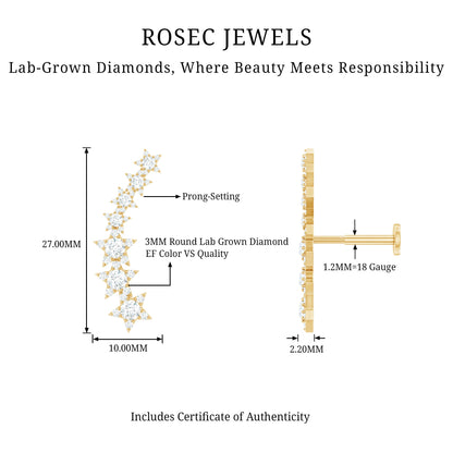 Graduated Diamond Star Crawler Earring for Helix Piercing