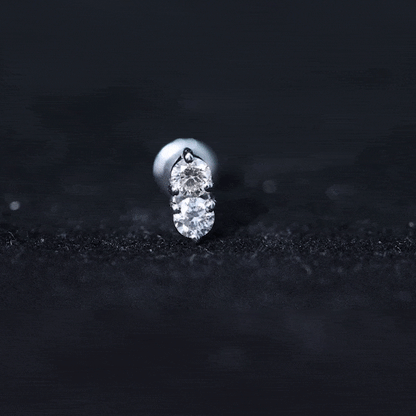Natural Diamond 2 Stone Earring for Tragus Piercing