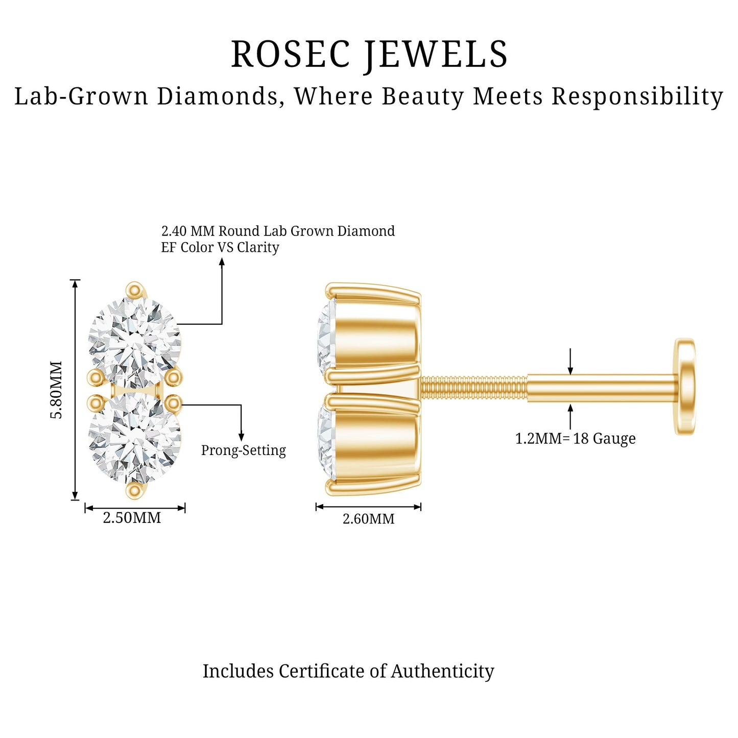 Natural Diamond 2 Stone Earring for Tragus Piercing