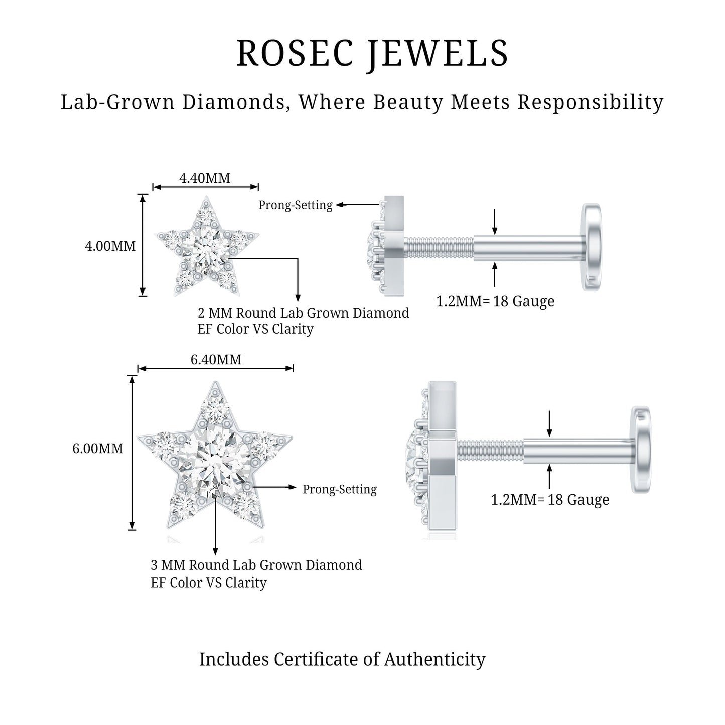 Minimalist Diamond Star Earring for Tragus Piercing