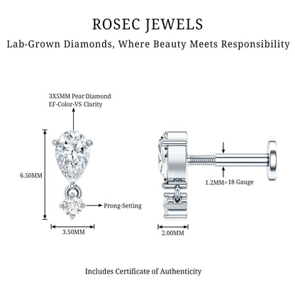 Pear Diamond Drop Earring for Helix Piercing