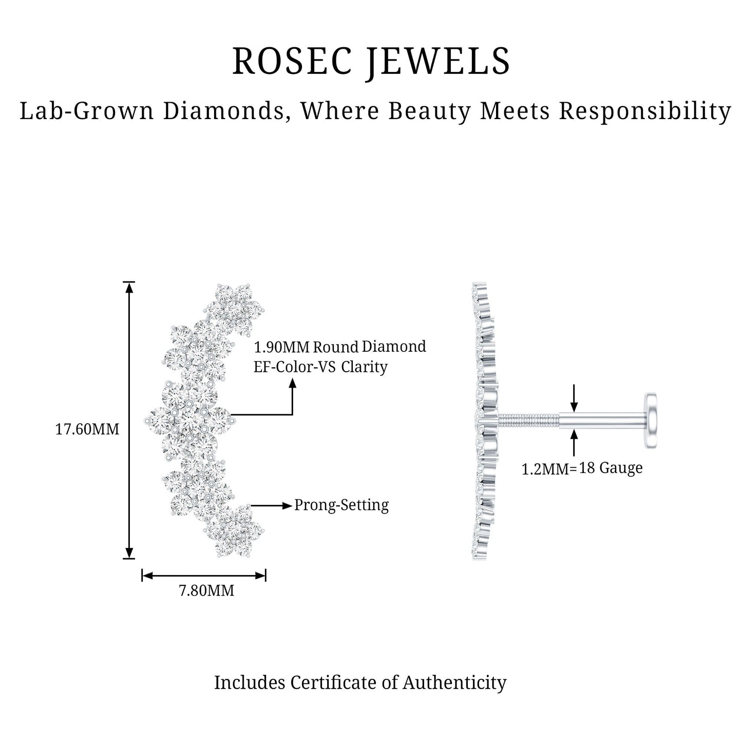 Diamond Flower Ear Crawler Earring