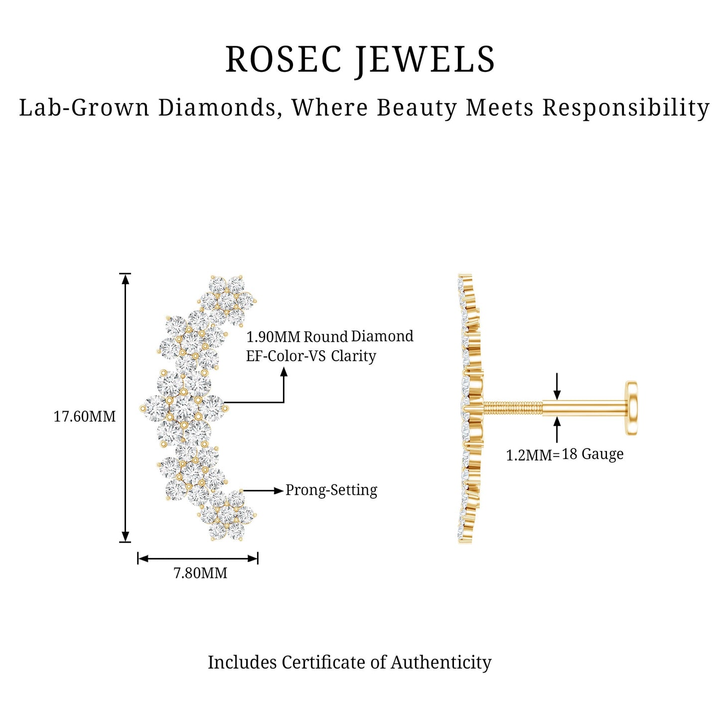 Diamond Flower Ear Crawler Earring