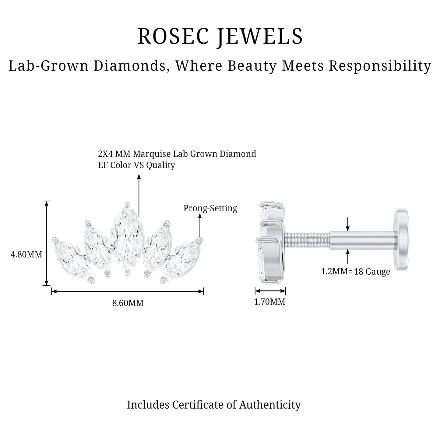 Certified Marquise Cut Diamond Helix Earring for Women