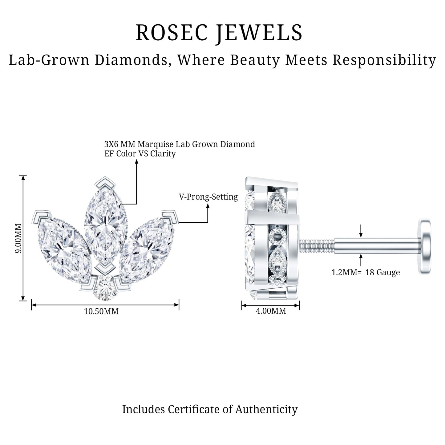 Marquise Diamond Lotus Flower Earring for Helix Piercing