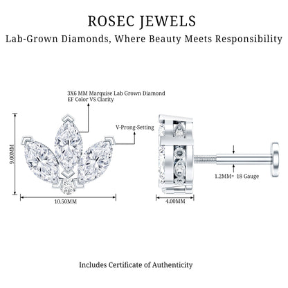 Marquise Diamond Lotus Flower Earring for Helix Piercing